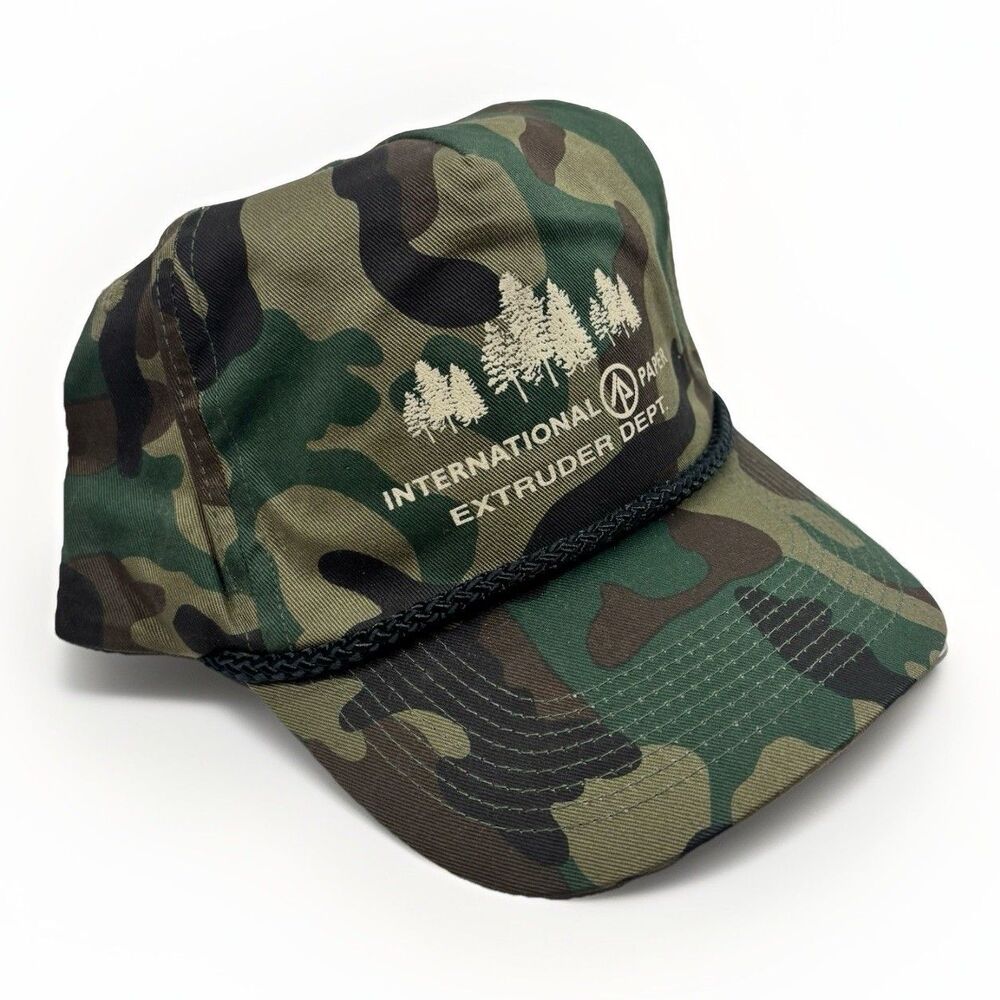 Y2K Cobra Camo Rope Hat International Paper Extruder Dept Snapback NOS